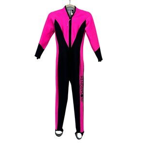 Vintage Henderson Aquatics Womens 4 Wetsuit Zipper Neon Pink Stirrups Polartec